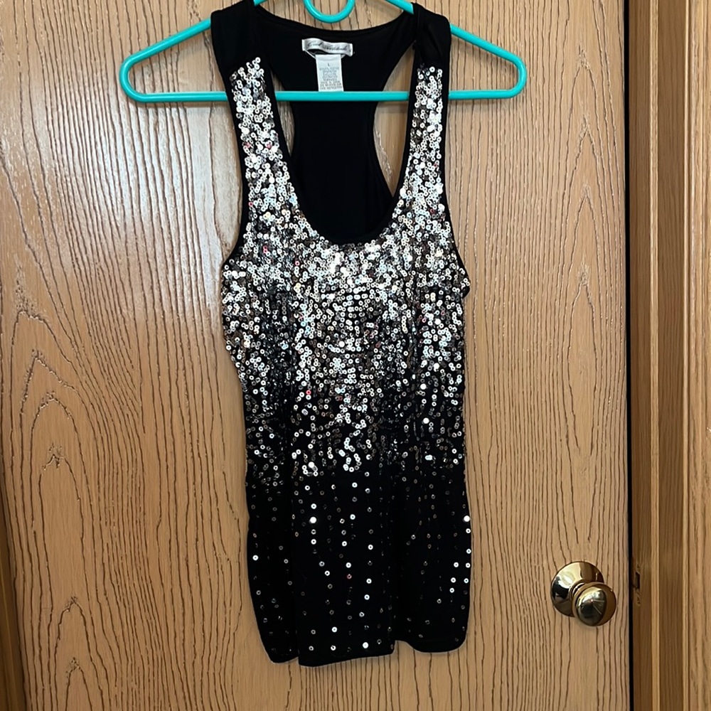 Black shirt with silver sequins Junior Large or Women’s Small